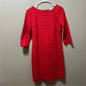 Trina Turk red fringe 3/4 sleeve boatneck dress with slip